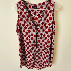 Zipper Neckline Rose Print Sleeveless Blouse